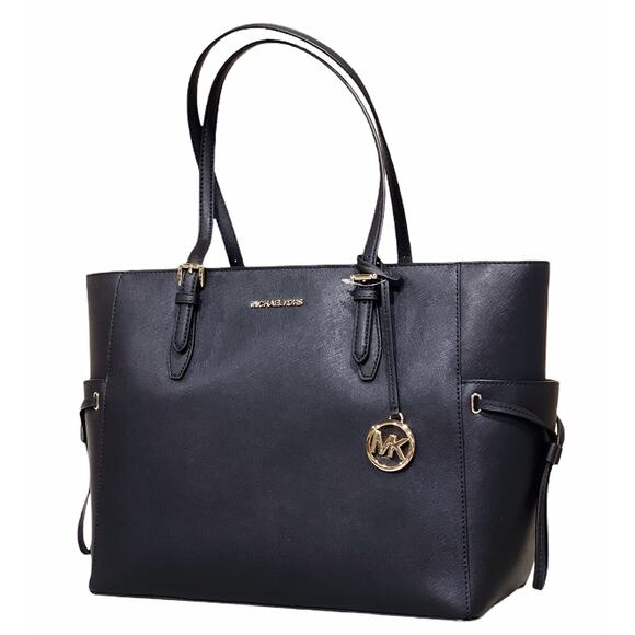 NWT Michael Kors Gilly L Jet Set Drawstring Top-Zip Tote Black Saffiano Leather - Picture 2 of 6